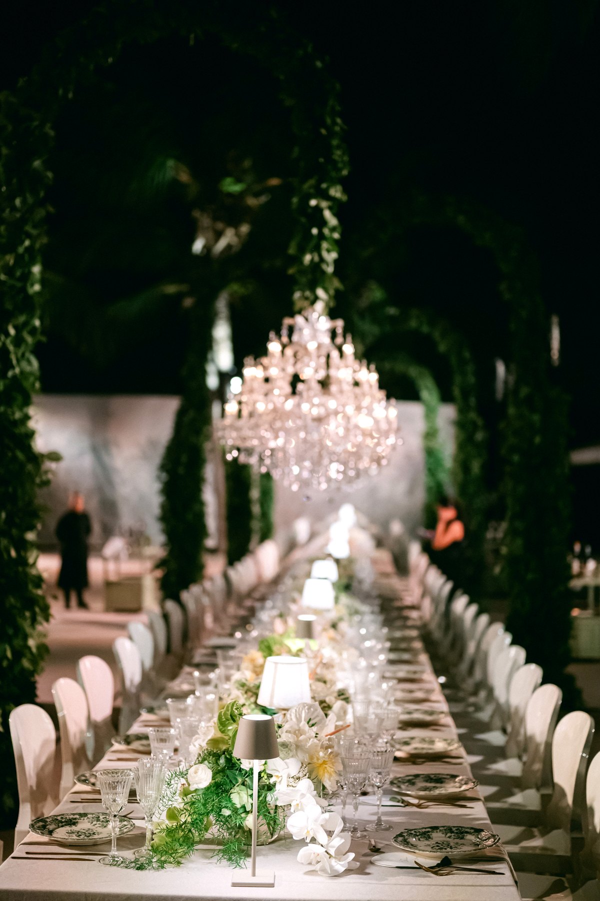 Kristall Kronleuchter Kerzenlicht Strandhochzeit Dinner Nacht Curacao